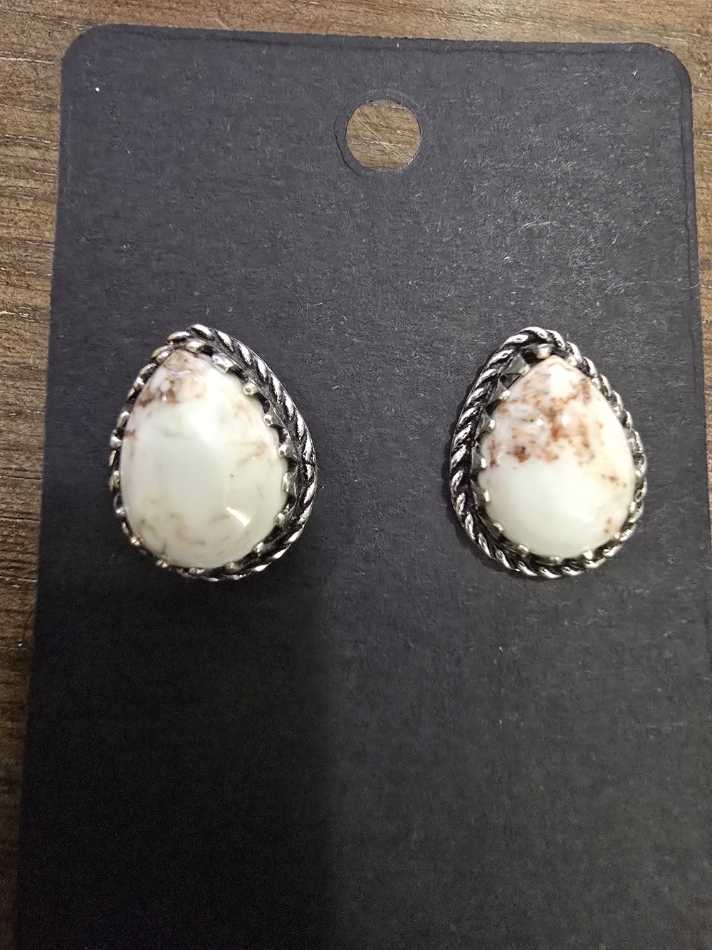 Wild Horse Teardrop Stone Rope-Edge Stud Earrings